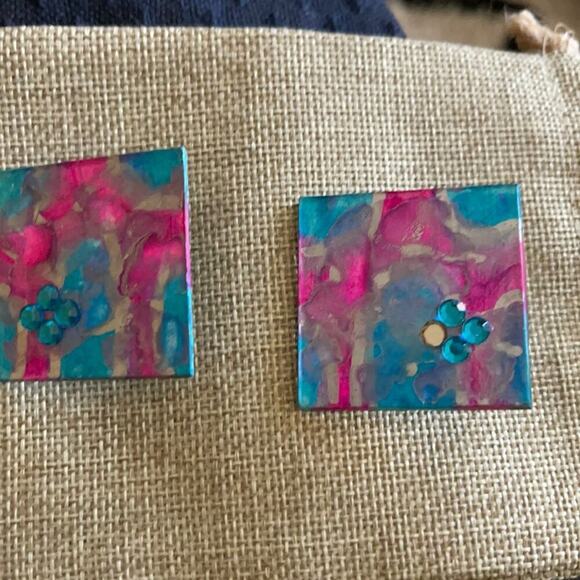 Jewelry earrings and painted Balsawood turquoise - Picture 1 of 2